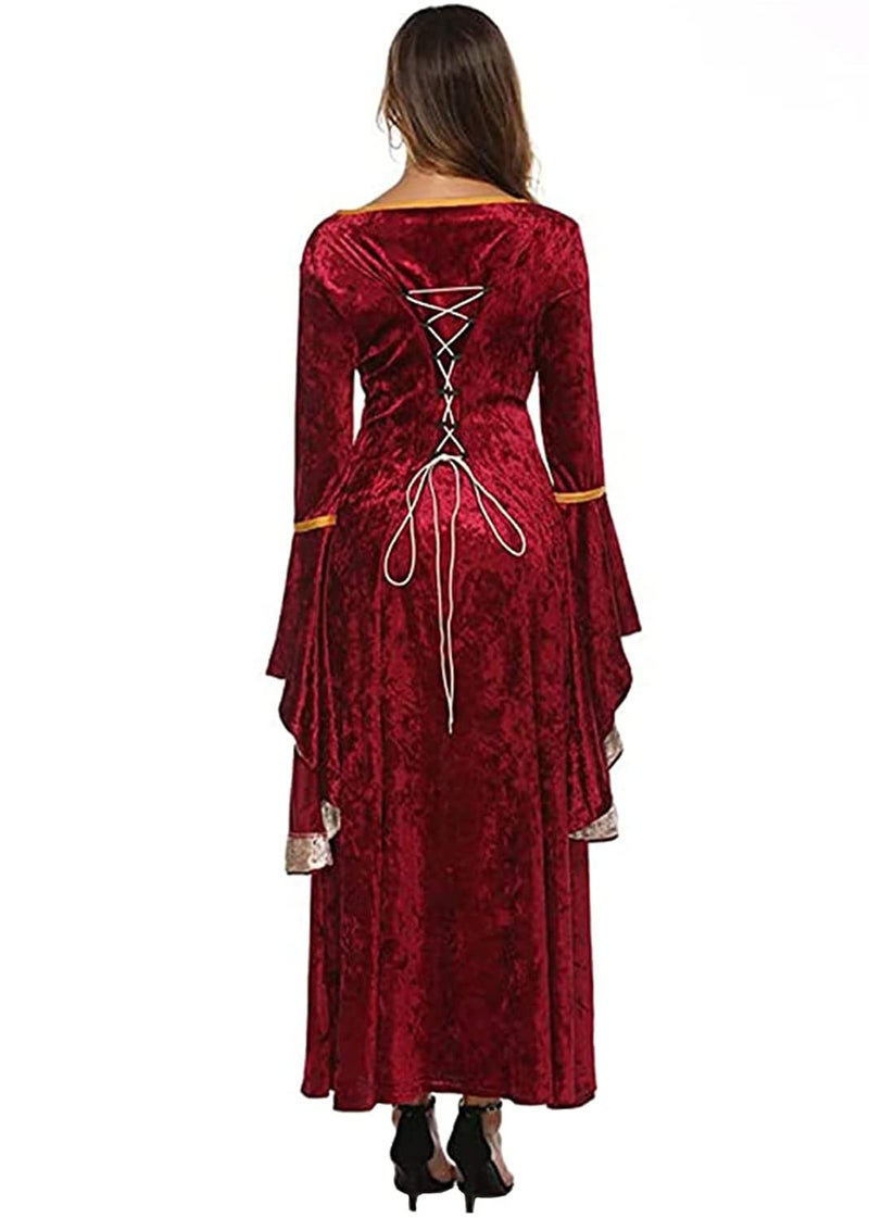 YEAXLUD Womens Renaissance Medieval Costume Dress Lace up Irish Over Long Dresses Cosplay Retro Gown S-5XL (XXL, Wine Red) - Image 5